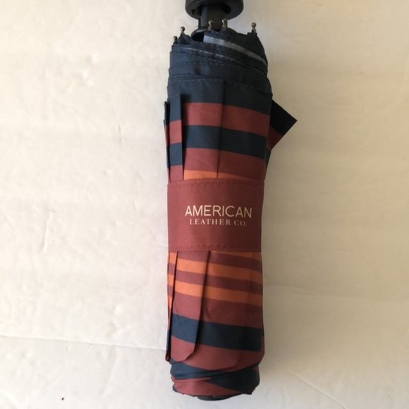 American Leather Co. Automatic Folding Umbrella Rain/ Sun Strip Blue & Red - Picture 3 of 3
